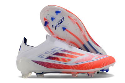 Men's Adidas F50 Elite Laceless FG Firm Ground Low-Tops Football Boots - White/Red/Blue