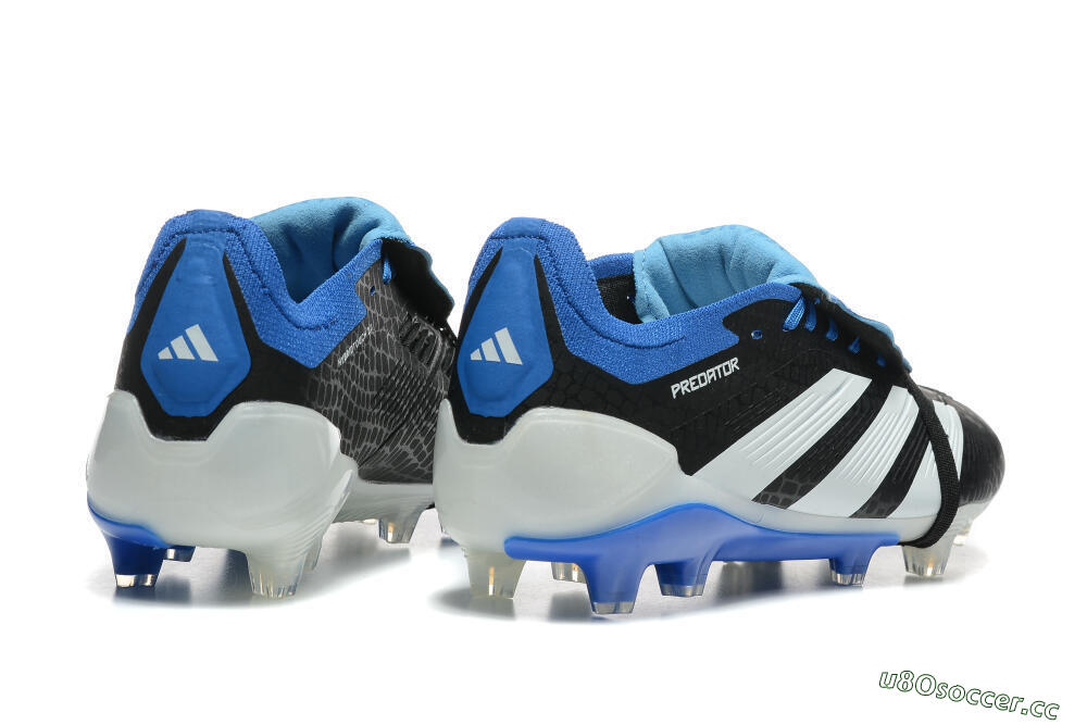 Men's Adidas Predator Elite Foldover Tongue FG Firm Ground Low-Tops Football Boots - Black/White/Blue 6