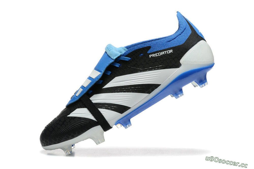 Men's Adidas Predator Elite Foldover Tongue FG Firm Ground Low-Tops Football Boots - Black/White/Blue 5