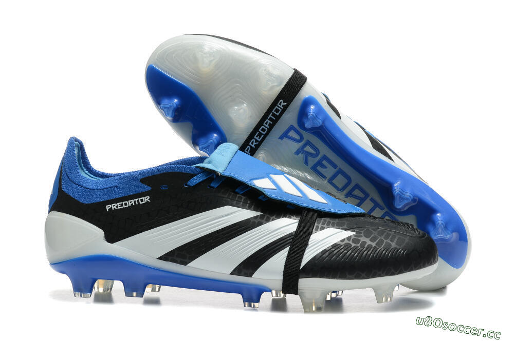 Men's Adidas Predator Elite Foldover Tongue FG Firm Ground Low-Tops Football Boots - Black/White/Blue 2