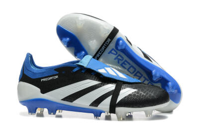 Men's Adidas Predator Elite Foldover Tongue FG Firm Ground Low-Tops Football Boots - Black/White/Blue