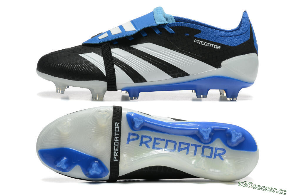 Men's Adidas Predator Elite Foldover Tongue FG Firm Ground Low-Tops Football Boots - Black/White/Blue 1