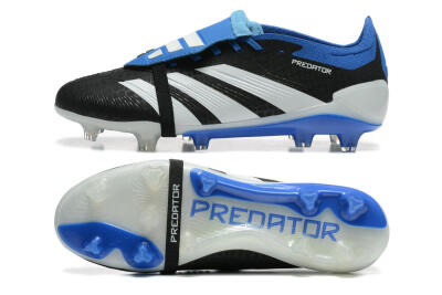 Men's Adidas Predator Elite Foldover Tongue FG Firm Ground Low-Tops Football Boots - Black/White/Blue