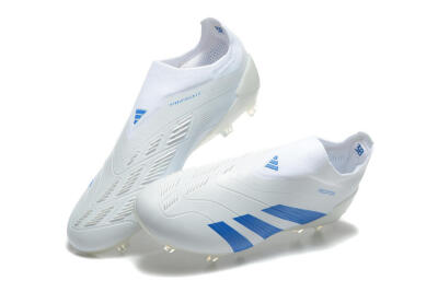 Men's Adidas Predator Elite Laceless FG Firm Ground Low-Tops Football Boots - White/Blue