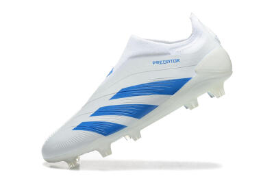 Men's Adidas Predator Elite Laceless FG Firm Ground Low-Tops Football Boots - White/Blue