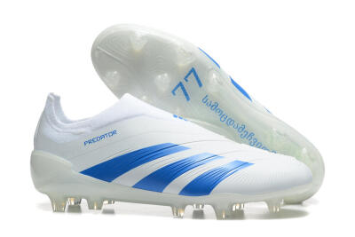 Men's Adidas Predator Elite Laceless FG Firm Ground Low-Tops Football Boots - White/Blue