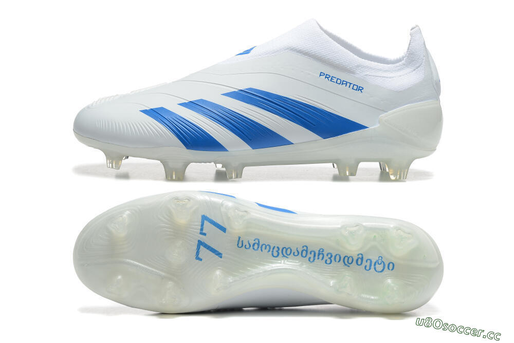 Men's Adidas Predator Elite Laceless FG Firm Ground Low-Tops Football Boots - White/Blue 1