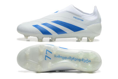 Men's Adidas Predator Elite Laceless FG Firm Ground Low-Tops Football Boots - White/Blue