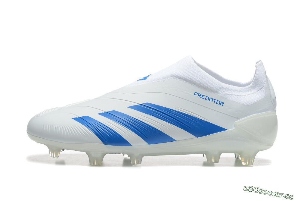 Men's Adidas Predator Elite Laceless FG Firm Ground Low-Tops Football Boots - White/Blue 0