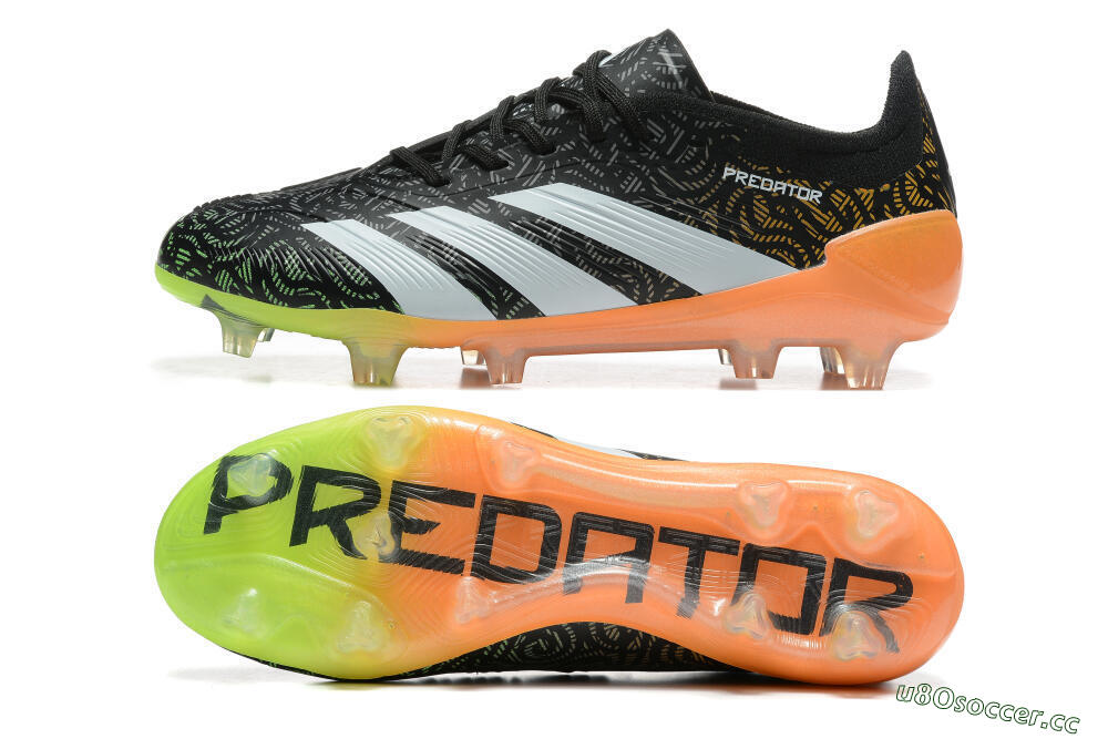 Men's Adidas Predator 24 Elite FG Firm Ground Low-Tops Football Boots - Black/White/Yellow/Orange 1