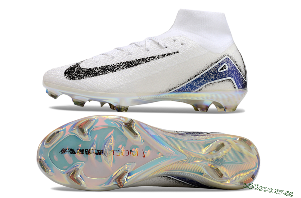 Men's Nike Air Zoom Mercurial Superfly 10 Elite FG Firm Ground High-Tops Football Boots - White/Black/Blue/Gold 1