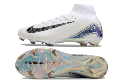 Men's Nike Air Zoom Mercurial Superfly 10 Elite FG Firm Ground High-Tops Football Boots - White/Black/Blue/Gold