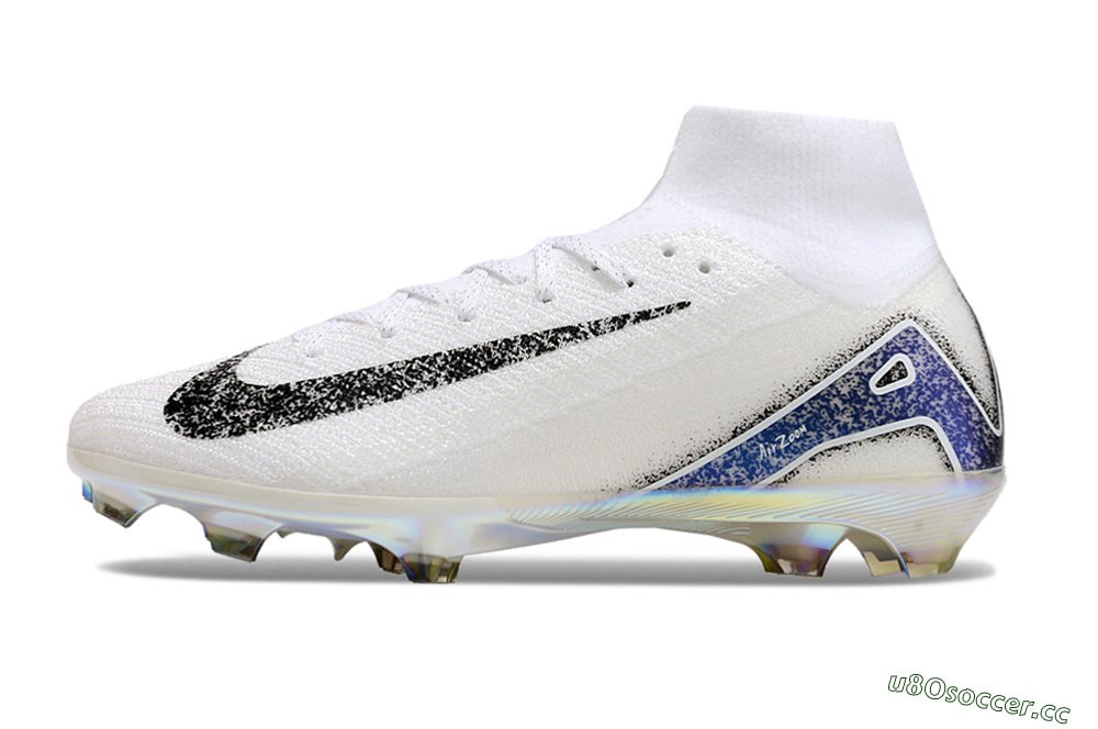 Men's Nike Air Zoom Mercurial Superfly 10 Elite FG Firm Ground High-Tops Football Boots - White/Black/Blue/Gold 0