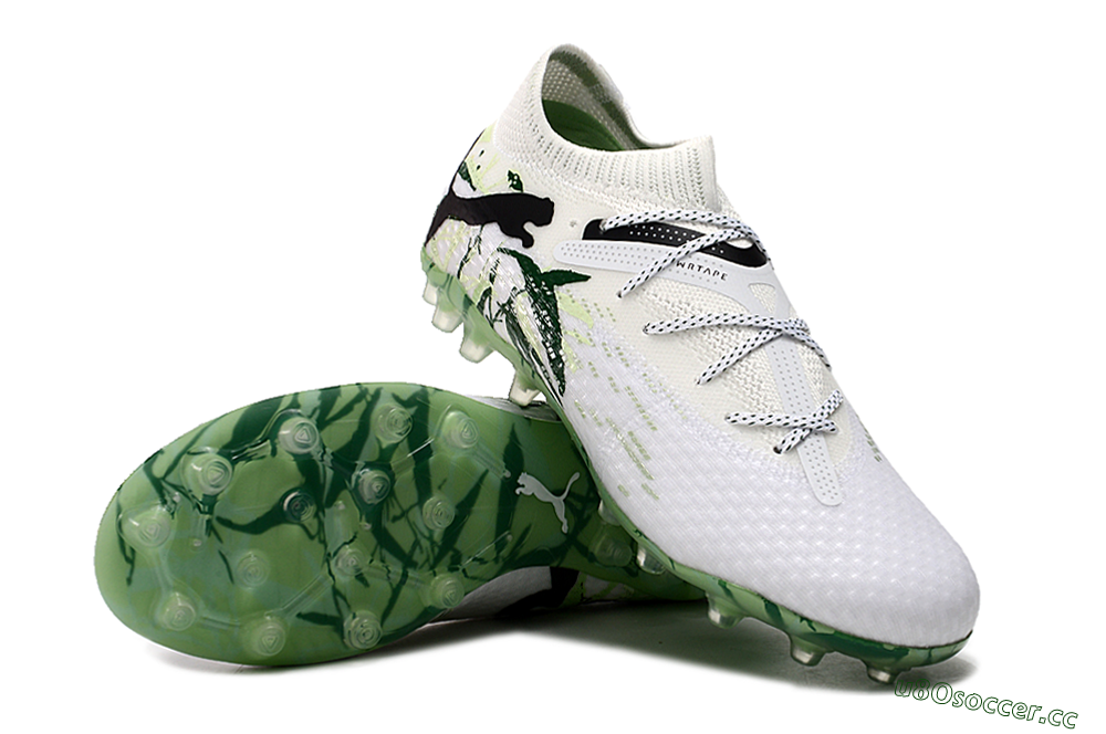 Men's Puma Future Ultimate MG Multi Ground Low-Tops Football Boots - White/Black/Green 3