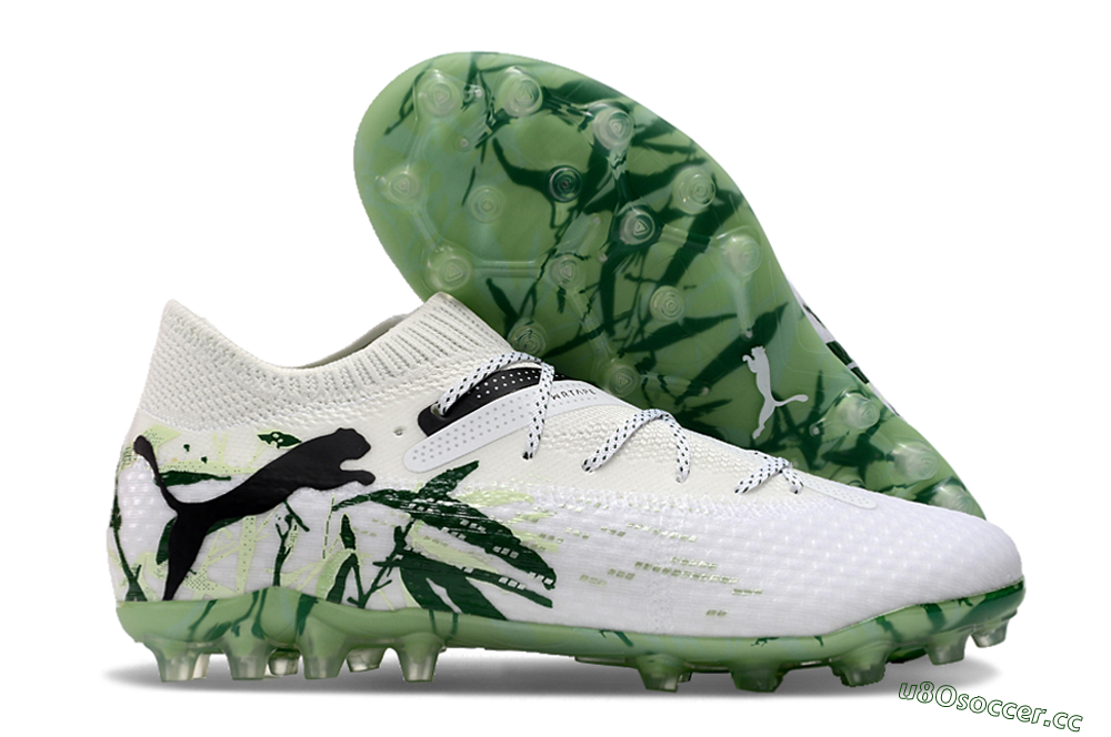Men's Puma Future Ultimate MG Multi Ground Low-Tops Football Boots - White/Black/Green 2