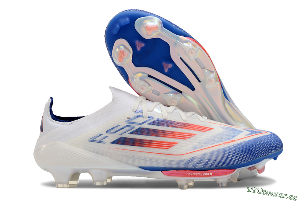 Men's Adidas F50+ Lightstrike Pro FG Firm Ground Low-Tops Football Boots - Cloud White/Solar Red/Lucid Blue 2