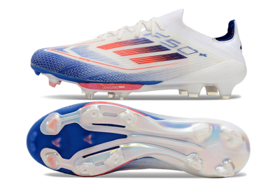 Men's Adidas F50+ Lightstrike Pro FG Firm Ground Low-Tops Football Boots - Cloud White/Solar Red/Lucid Blue