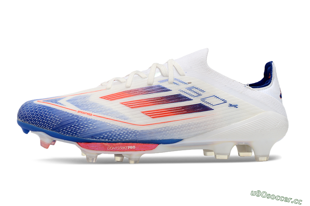 Men's Adidas F50+ Lightstrike Pro FG Firm Ground Low-Tops Football Boots - Cloud White/Solar Red/Lucid Blue 0