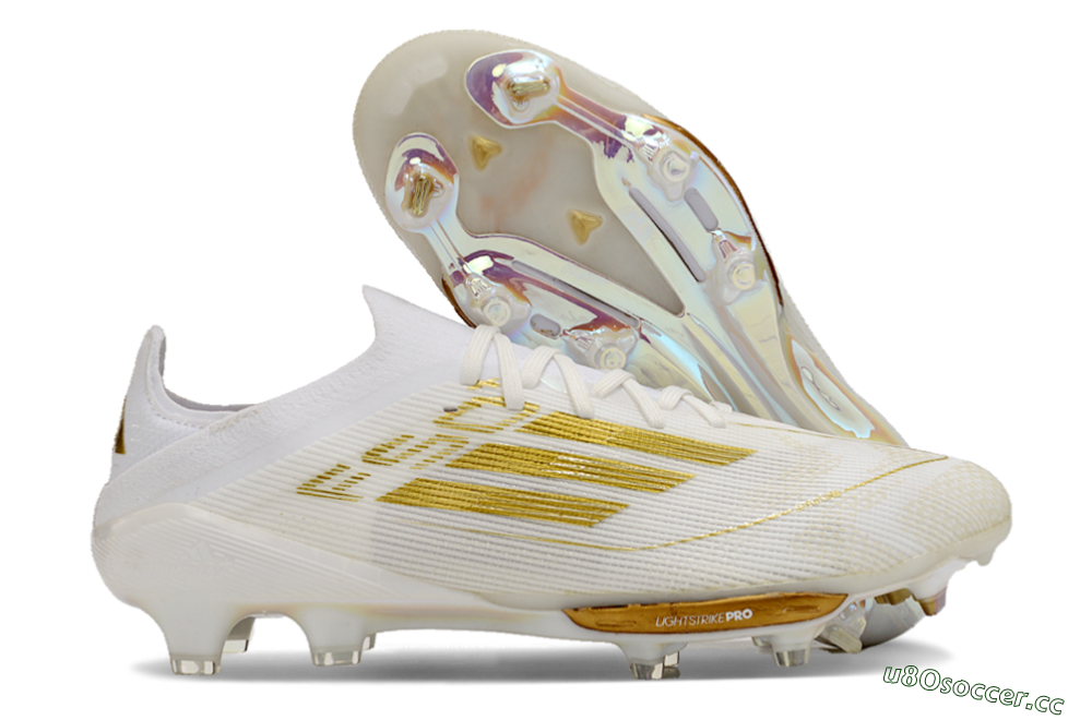 Men's Adidas F50+ Lightstrike Pro FG Firm Ground Low-Tops Football Boots - Cloud White/Gold Metallic/Cloud White 2