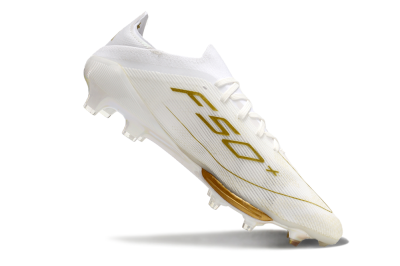 Men's Adidas F50+ Lightstrike Pro FG Firm Ground Low-Tops Football Boots - Cloud White/Gold Metallic/Cloud White