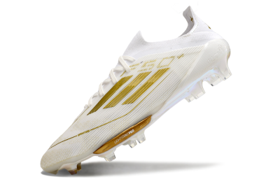Men's Adidas F50+ Lightstrike Pro FG Firm Ground Low-Tops Football Boots - Cloud White/Gold Metallic/Cloud White