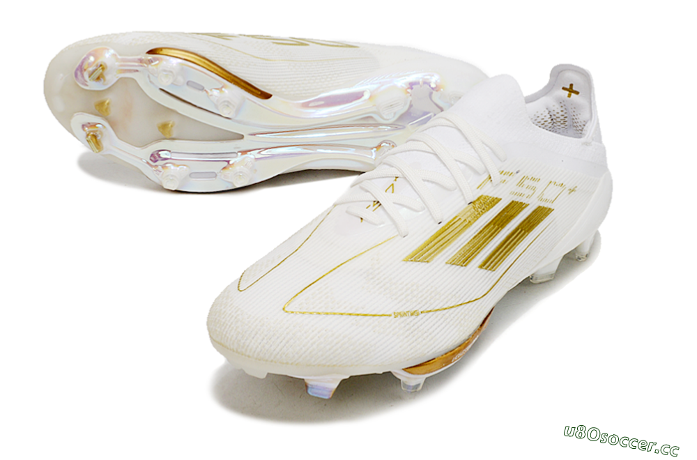 Men's Adidas F50+ Lightstrike Pro FG Firm Ground Low-Tops Football Boots - Cloud White/Gold Metallic/Cloud White 3