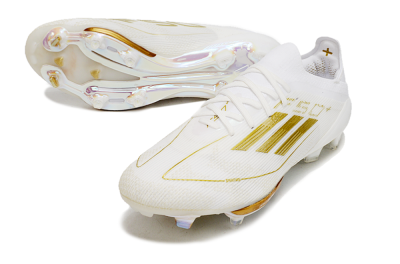 Men's Adidas F50+ Lightstrike Pro FG Firm Ground Low-Tops Football Boots - Cloud White/Gold Metallic/Cloud White