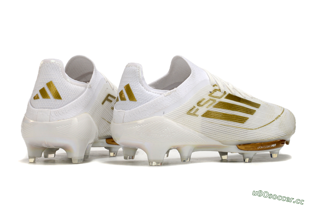 Men's Adidas F50+ Lightstrike Pro FG Firm Ground Low-Tops Football Boots - Cloud White/Gold Metallic/Cloud White 6