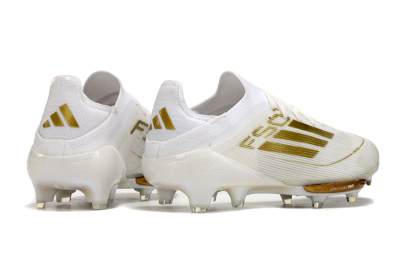 Men's Adidas F50+ Lightstrike Pro FG Firm Ground Low-Tops Football Boots - Cloud White/Gold Metallic/Cloud White