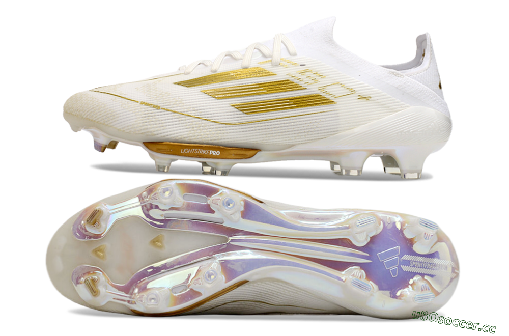 Men's Adidas F50+ Lightstrike Pro FG Firm Ground Low-Tops Football Boots - Cloud White/Gold Metallic/Cloud White 1