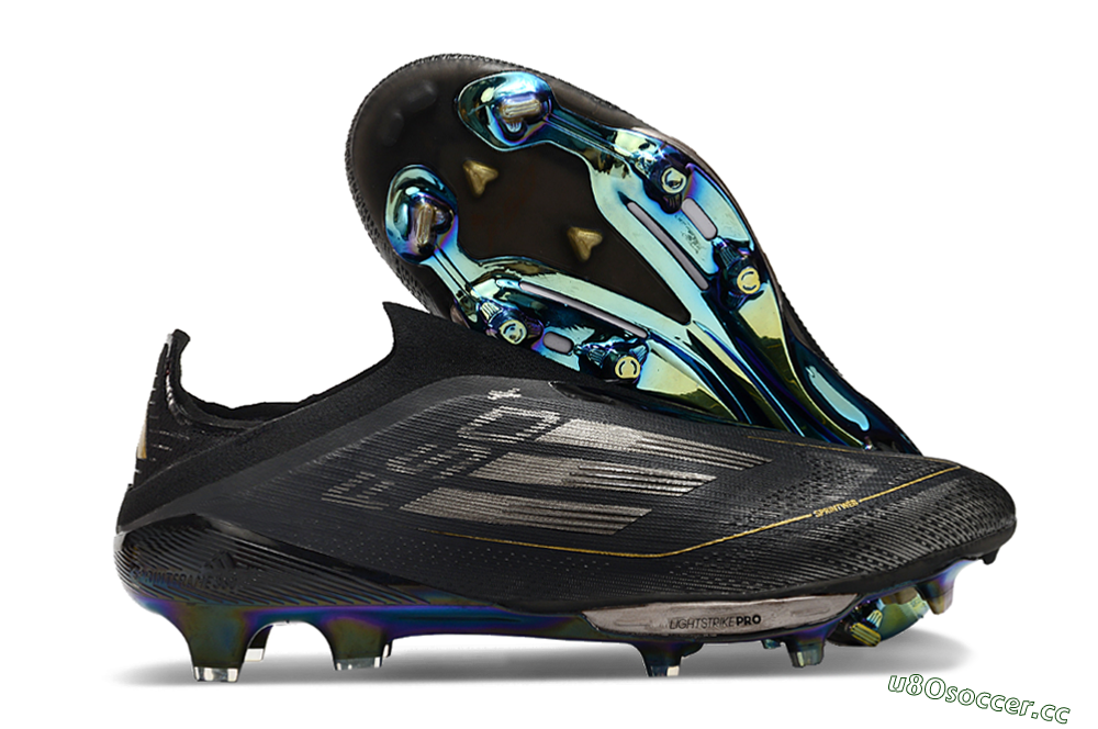 Men's Adidas F50+ Lightstrike Pro Laceless FG Firm Ground Low-Tops Football Boots - Core Black/Iron Metallic/Gold Metallic 2