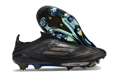 Men's Adidas F50+ Lightstrike Pro Laceless FG Firm Ground Low-Tops Football Boots - Core Black/Iron Metallic/Gold Metallic