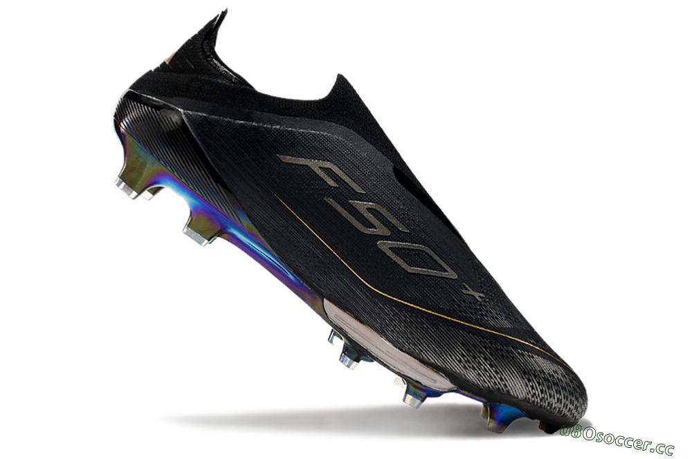 Men's Adidas F50+ Lightstrike Pro Laceless FG Firm Ground Low-Tops Football Boots - Core Black/Iron Metallic/Gold Metallic 4