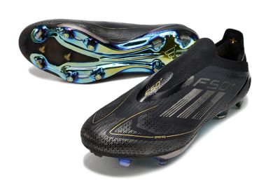 Men's Adidas F50+ Lightstrike Pro Laceless FG Firm Ground Low-Tops Football Boots - Core Black/Iron Metallic/Gold Metallic