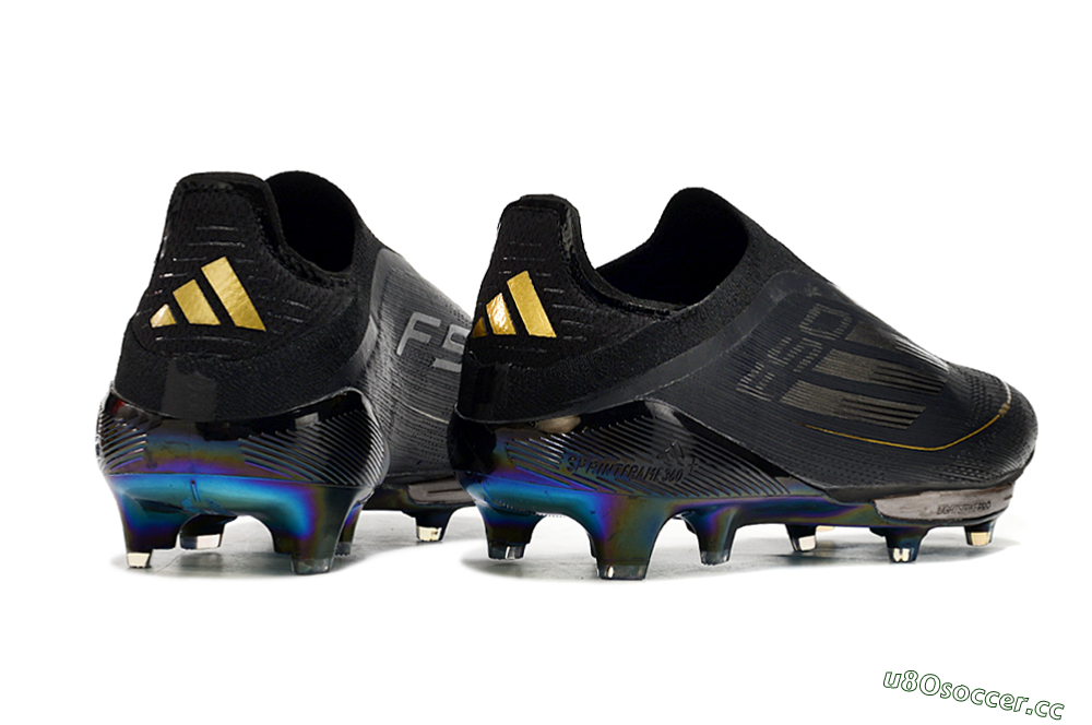 Men's Adidas F50+ Lightstrike Pro Laceless FG Firm Ground Low-Tops Football Boots - Core Black/Iron Metallic/Gold Metallic 6