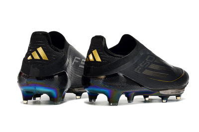 Men's Adidas F50+ Lightstrike Pro Laceless FG Firm Ground Low-Tops Football Boots - Core Black/Iron Metallic/Gold Metallic