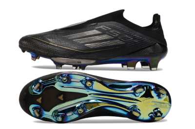 Men's Adidas F50+ Lightstrike Pro Laceless FG Firm Ground Low-Tops Football Boots - Core Black/Iron Metallic/Gold Metallic