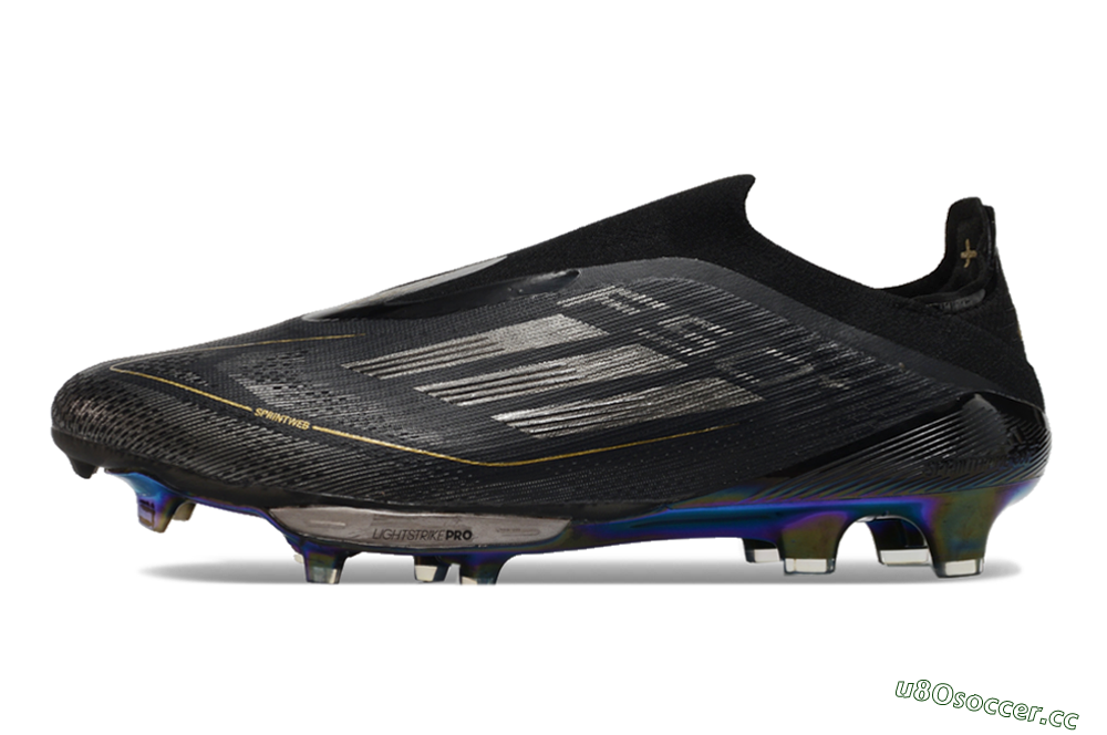 Men's Adidas F50+ Lightstrike Pro Laceless FG Firm Ground Low-Tops Football Boots - Core Black/Iron Metallic/Gold Metallic 0