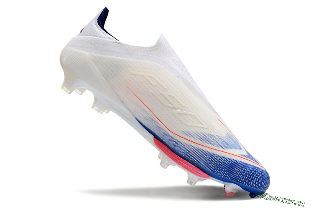 Men's Adidas F50+ Lightstrike Pro Laceless FG Firm Ground Low-Tops Football Boots - Cloud White/Solar Red/Lucid Blue 4