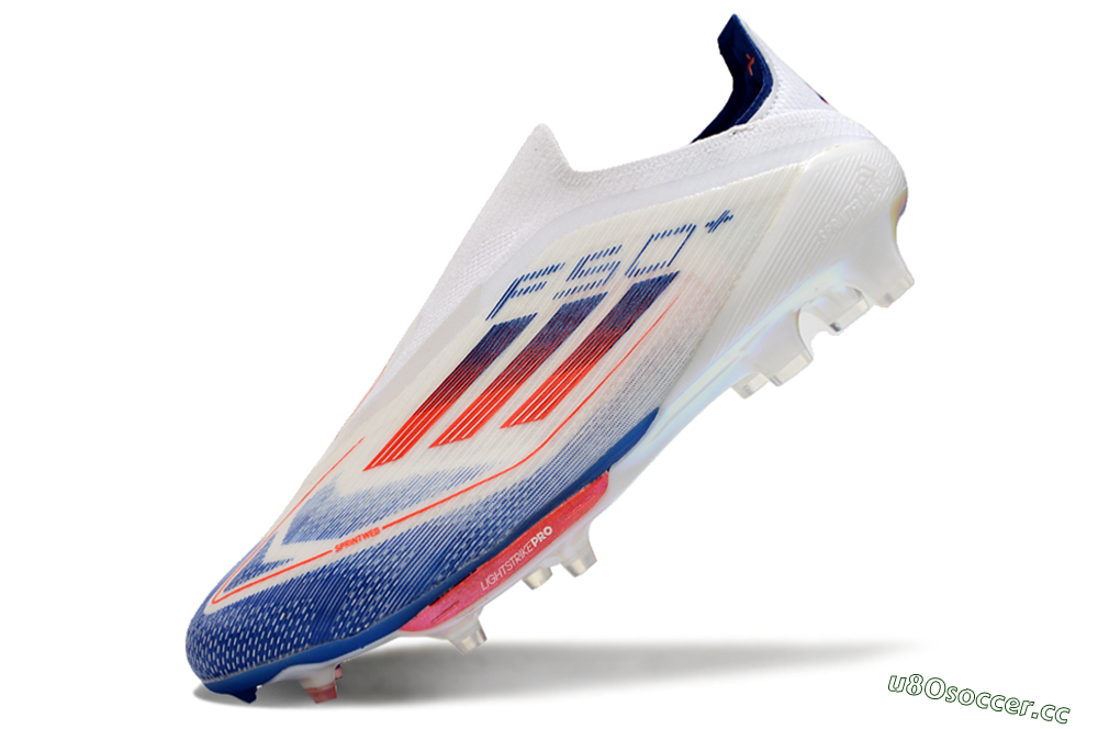 Men's Adidas F50+ Lightstrike Pro Laceless FG Firm Ground Low-Tops Football Boots - Cloud White/Solar Red/Lucid Blue 5