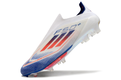 Men's Adidas F50+ Lightstrike Pro Laceless FG Firm Ground Low-Tops Football Boots - Cloud White/Solar Red/Lucid Blue