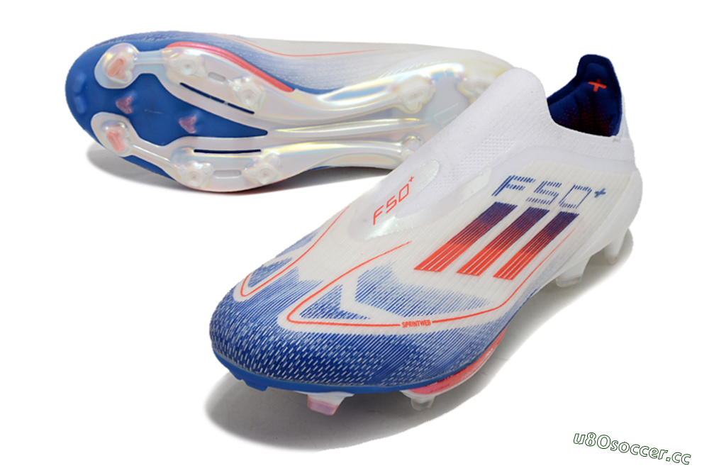 Men's Adidas F50+ Lightstrike Pro Laceless FG Firm Ground Low-Tops Football Boots - Cloud White/Solar Red/Lucid Blue 3
