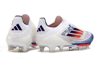 Men's Adidas F50+ Lightstrike Pro Laceless FG Firm Ground Low-Tops Football Boots - Cloud White/Solar Red/Lucid Blue