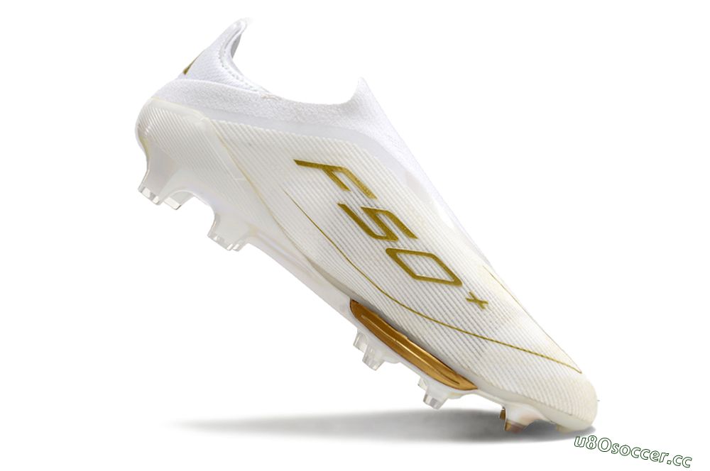 Men's Adidas F50+ Lightstrike Pro Laceless FG Firm Ground Low-Tops Football Boots - Cloud White/Gold Metallic/Cloud White 3