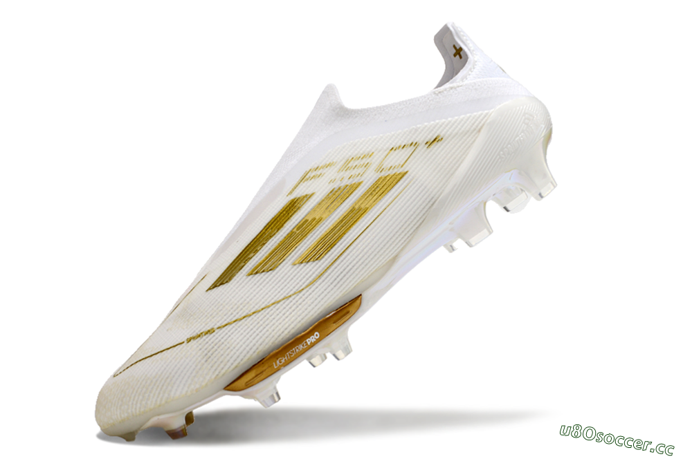Men's Adidas F50+ Lightstrike Pro Laceless FG Firm Ground Low-Tops Football Boots - Cloud White/Gold Metallic/Cloud White 4