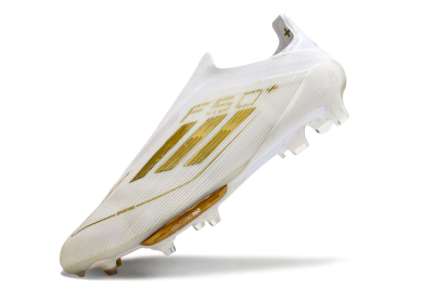 Men's Adidas F50+ Lightstrike Pro Laceless FG Firm Ground Low-Tops Football Boots - Cloud White/Gold Metallic/Cloud White