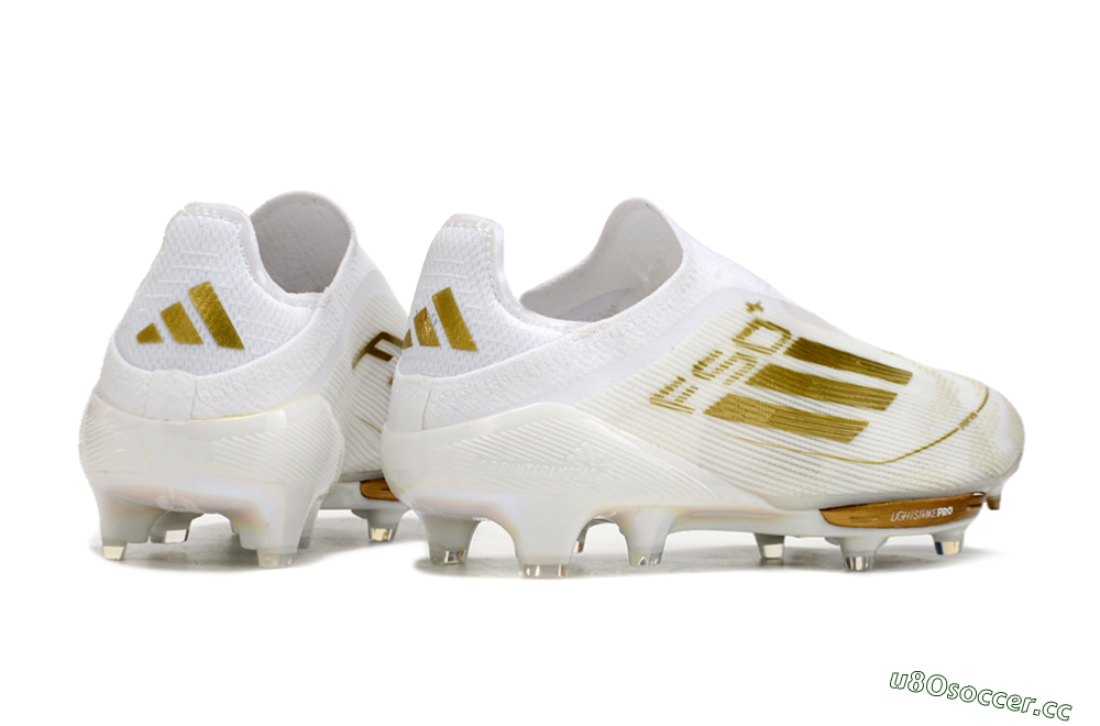 Men's Adidas F50+ Lightstrike Pro Laceless FG Firm Ground Low-Tops Football Boots - Cloud White/Gold Metallic/Cloud White 5