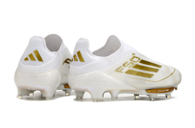 Men's Adidas F50+ Lightstrike Pro Laceless FG Firm Ground Low-Tops Football Boots - Cloud White/Gold Metallic/Cloud White
