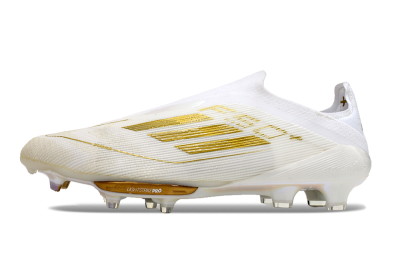 Men's Adidas F50+ Lightstrike Pro Laceless FG Firm Ground Low-Tops Football Boots - Cloud White/Gold Metallic/Cloud White