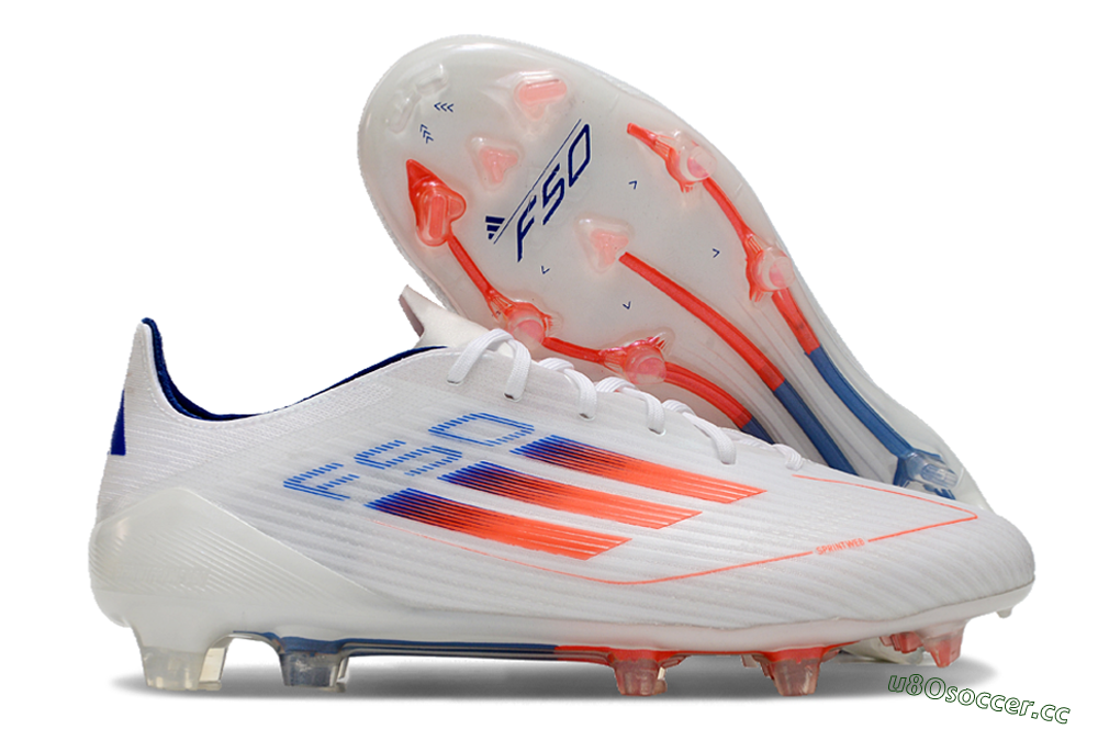 Men's Adidas F50 Elite FG Firm Ground Low-Tops Football Boots - White/Red/Blue 2